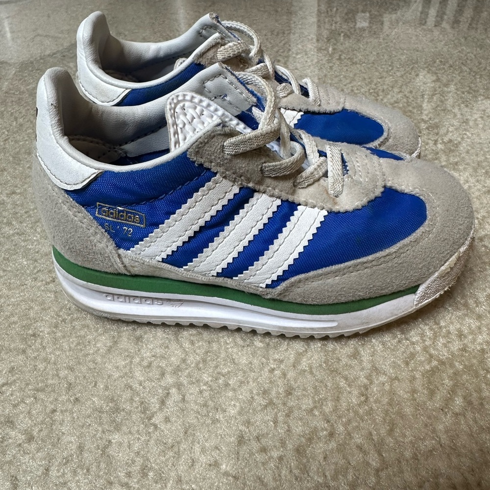 ADIDAS BLUE GREEN CREAM TODDLER SNEAKERS SZ 6 1/2